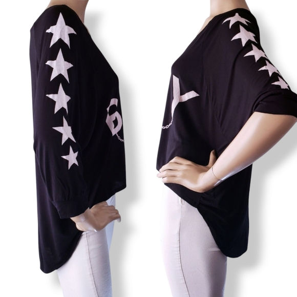 BOY London Black & White Logo Graphic Dolman Sleeve Blouse Size Medium - Picture 4 of 9